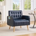 thumbnail image 1 of LAZZO Mid-Century Modern Accent Chair, Upholstered Armchair with Side Pocket for Living Room and Office, Blue, 1 of 8