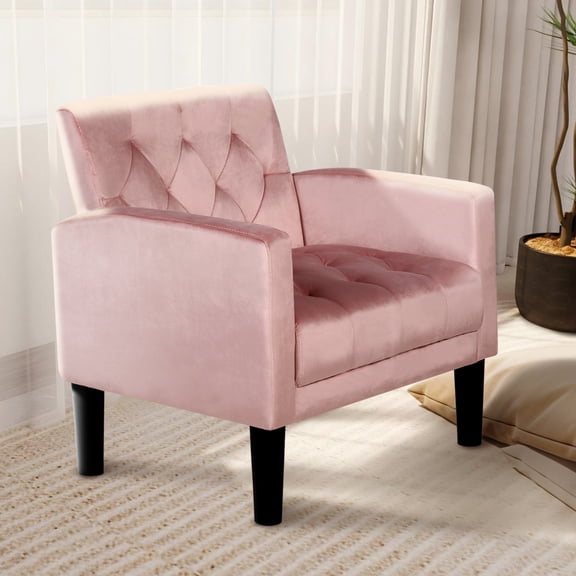 LAZZO Fabric Accent Arm Chair, Wooden Frame Single Chair for Living room and Office,Pink