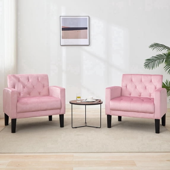 LAZZO Accent Chair Set of 2, Mid-Century Modern Upholstered Armchair for Living Room & Office, Pink