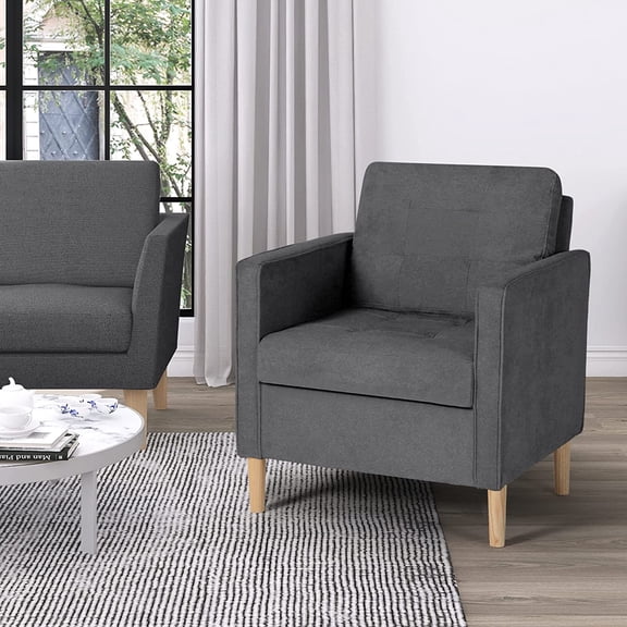 LAZZO Mid Century Modern Accent Arm Chair, Comfy Upholstered Living Room Chair, Bedroom Reading Chair for Adults, Space-Saving Small Space Furniture, Gray