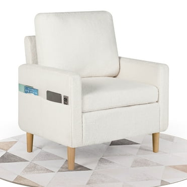 LAZZO Mid-Century Modern Fabric Living Room Arm Chair (Cream White)