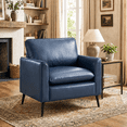 thumbnail image 1 of LAZZO Faux Leather Accent Chair, Mid-Century Modern Upholstered Armchair with Curved Armrests for Living Room and Office, Blue, 1 of 9