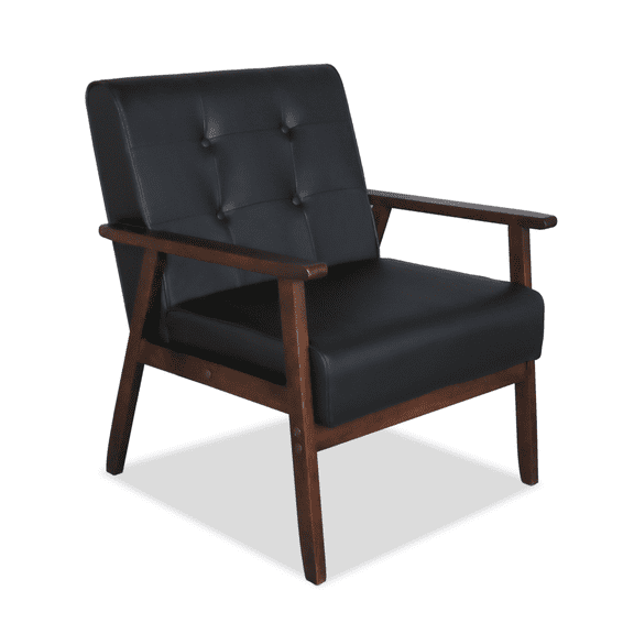 LAZZO Mid-Century Retro Modern Accent Chair Wooden Arm Upholstered Tufted Back Lounge Chairs Seat Size 24.4" 18.3" (Deep) (Square Leg Black)