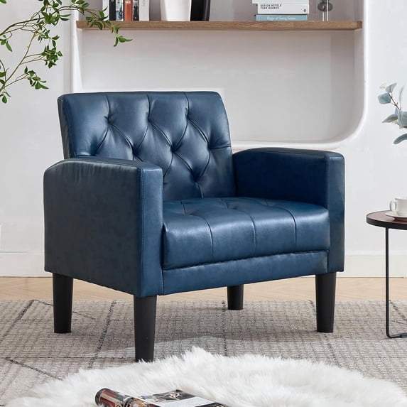 LAZZO Mid-Century Modern Accent Chair, Upholstered Armchair for Living Room Bedroom Office, Blue