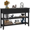 thumbnail image 1 of LAZZO Modern Fluted Console Table, Narrow Long Behind Couch Sofa Entryway Table with 3 Drawers & 2-Tier Open Shelf, Black, 1 of 9