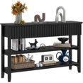 thumbnail image 1 of LAZZO Modern Fluted Console Table, Narrow Long Behind Couch Sofa Entryway Table with 3 Drawers & 2-Tier Open Shelf, Black, 1 of 9