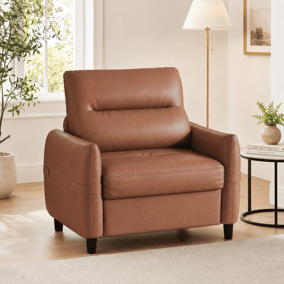 LAZZO Oversized Leather Accent Chair, Modern Comfy Upholstered Deep Seat Armchair, for Office, Bedroom, Living room, Brown