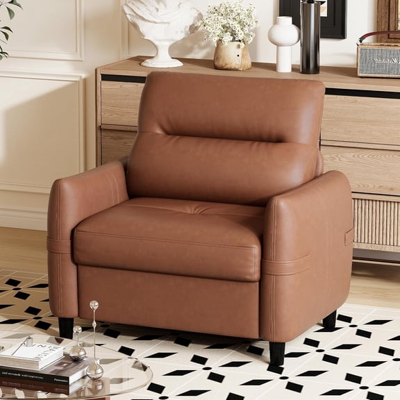 LAZZO Oversized Leather Accent Chair, Modern Comfy Upholstered Deep Seat Armchair, for Office, Bedroom, Living room, Brown