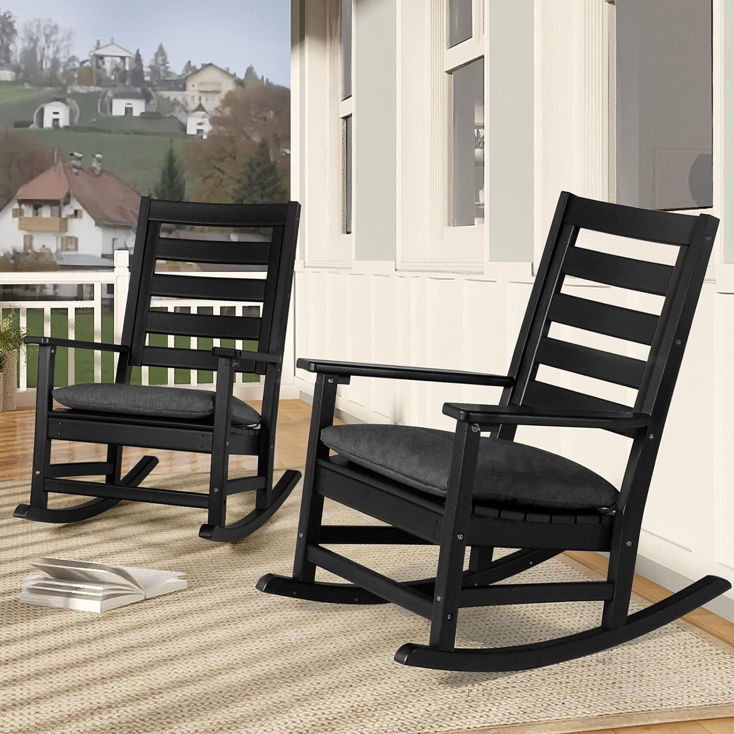 LAZZO BBWH243BK-2 Patio Outdoor High Density Polyethylene Rocking ...