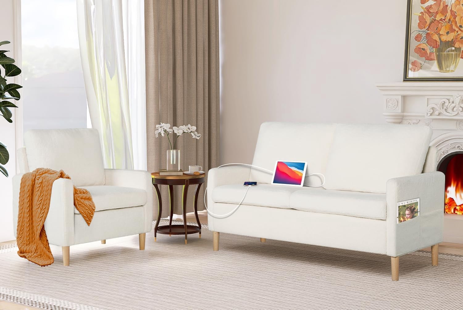 LAZZO Sectional Sofa Sets 2 Piece: 55” W Upholstered Loveseat Couch w ...
