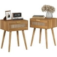 thumbnail image 1 of LAZZO Set of 2 Bedroom Nightstands Wooden Night Stands with Rattan Weaving Drawer Home Bedside End Table for Bedroom Storage, 1 of 9