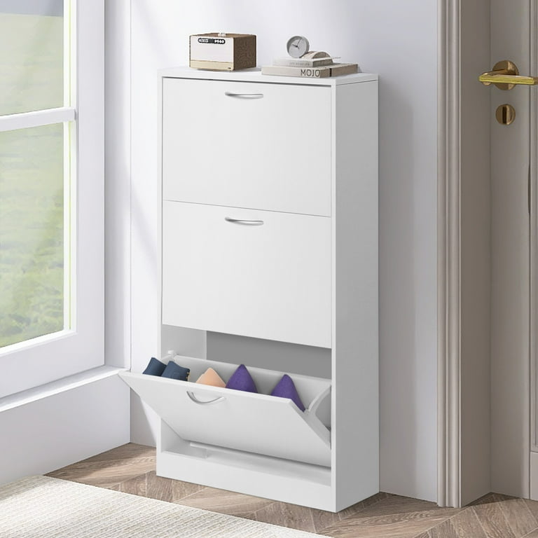 LAZZO Wooden Tier Slim Shoe Rack Storage Shelves, Entryway