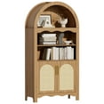 thumbnail image 1 of LAZZO Stylish 63" Arched Wood Display Cabinet with Rattan Doors，Brown, 1 of 8
