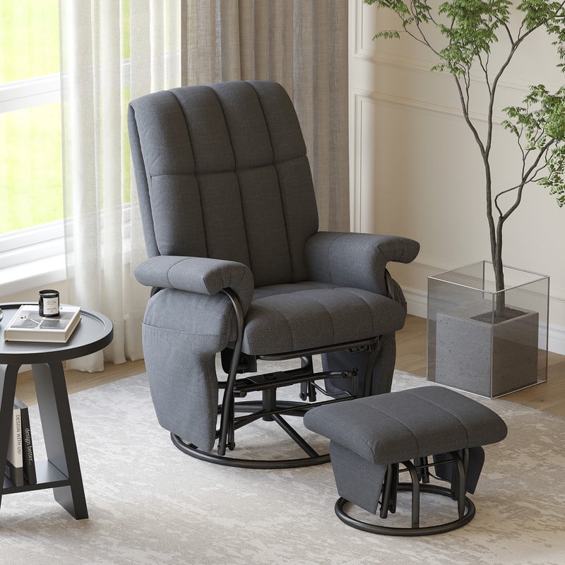 LAZZO Swivel Glider Recliner with Ottoman – 360° Rocking Chair ...