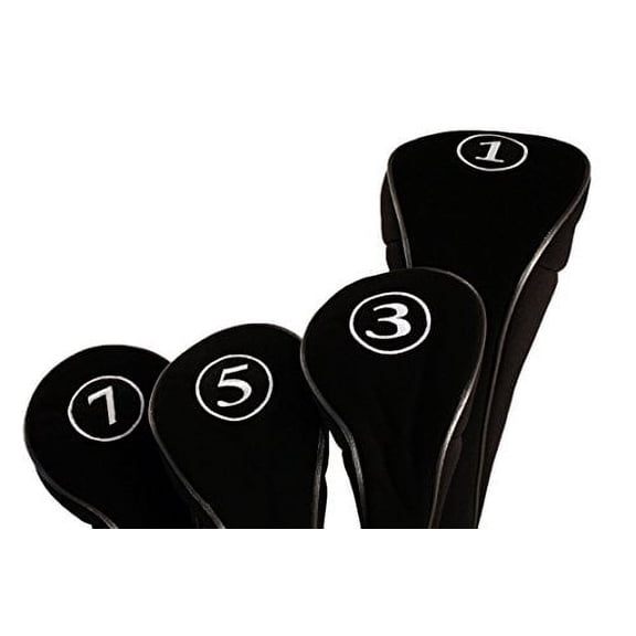 Black Golf Zipper Head Covers Driver 1 3 5 7 Fairway Woods Headcovers Metal Neoprene Traditional Plain Protective Covers Fits All Fairway Clubs And Drivers Up To 460Cc For Golfing Buddies