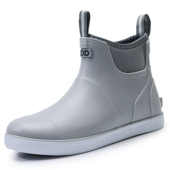 LAoutun Men's Deck Boots Waterproof Rain Boots Slip On Fishing Boots Ankle Boating boots Gery