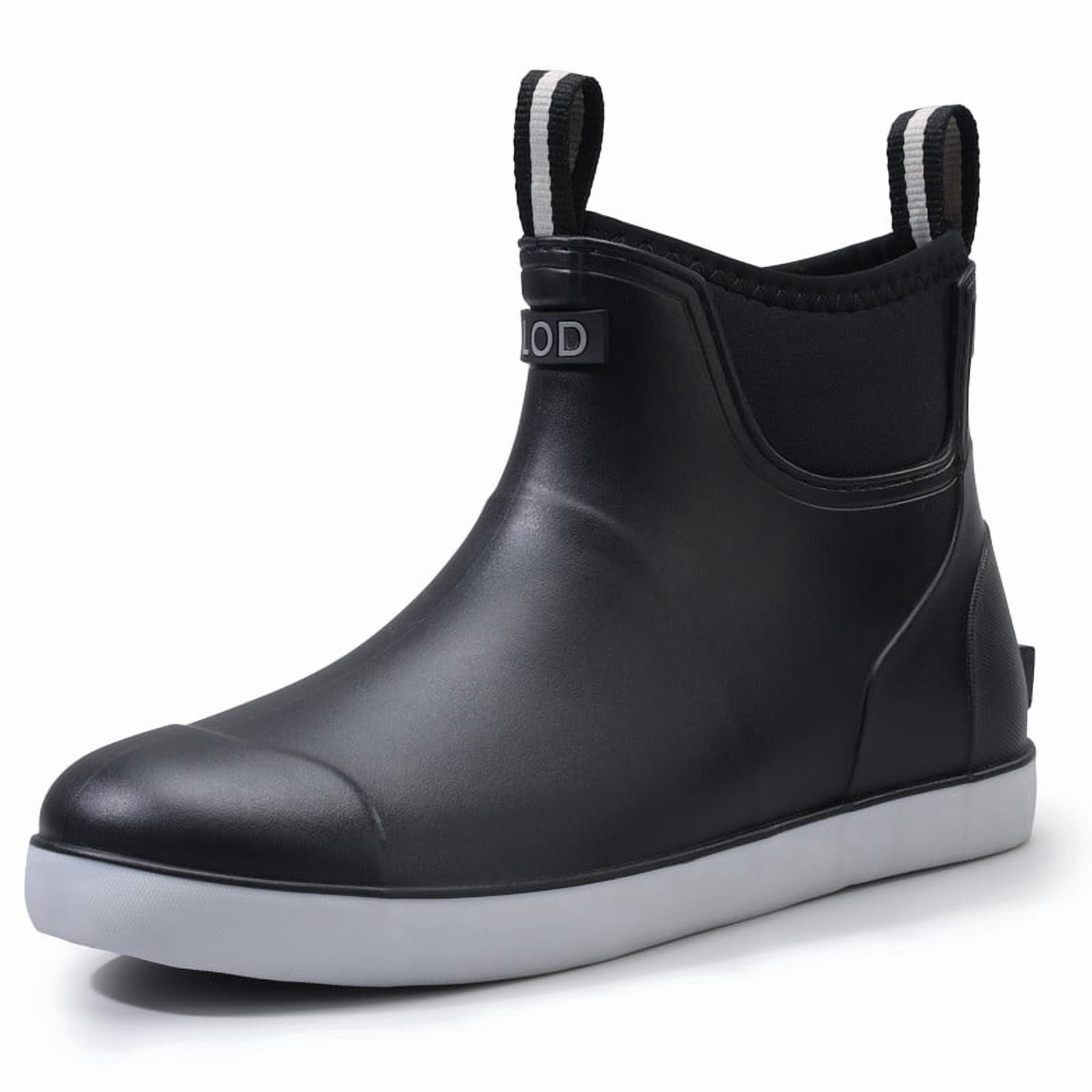 LAoutun Men's Deck Boots Waterproof Rain Boots Slip On Fishing Boots Ankle Fishing boots Black