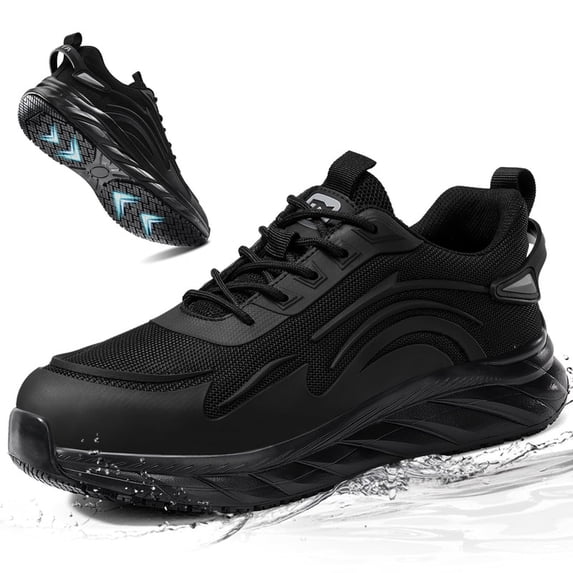 LAoutun Mens Non-Slip Work Shoes Slip-Resistant Work Sneakers for Kitchen Restaurant & Food Service