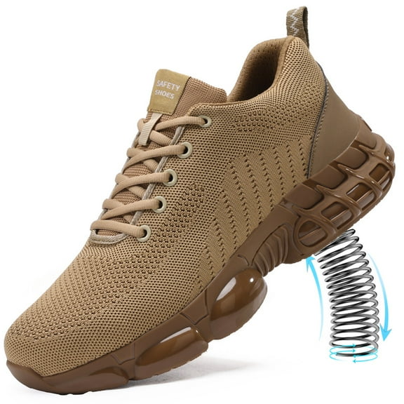 LAoutun Mens Steel Toe Shoes Lightweight Safety Work Shoes Cushioned Steel Toe Sneakers Brown