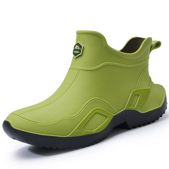 LAoutun Short rain boots men women ankle fishing boots gardening boots Boating Camping boots green