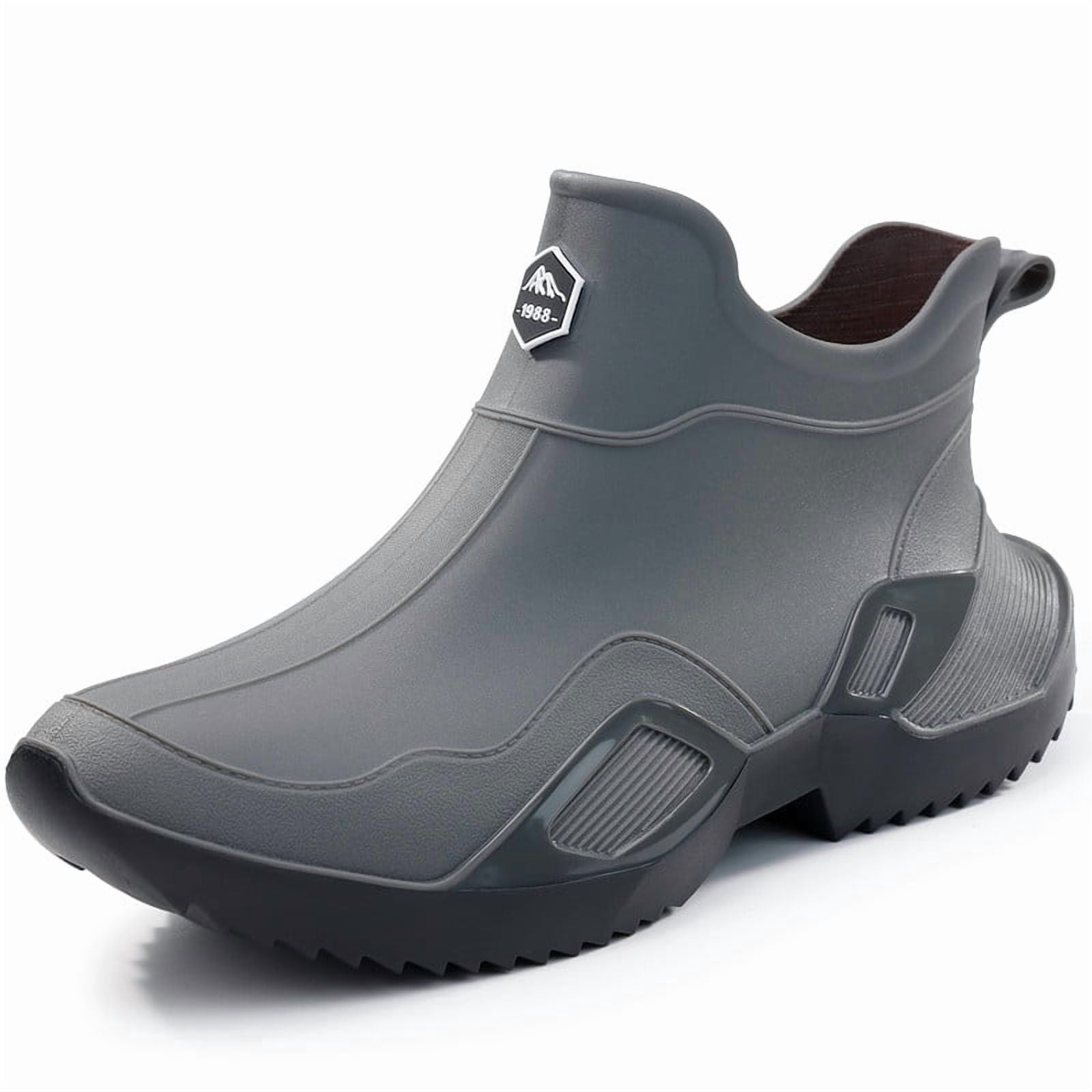LAoutun Short rain boots men women ankle fishing boots gardening boots Boating Camping boots grey