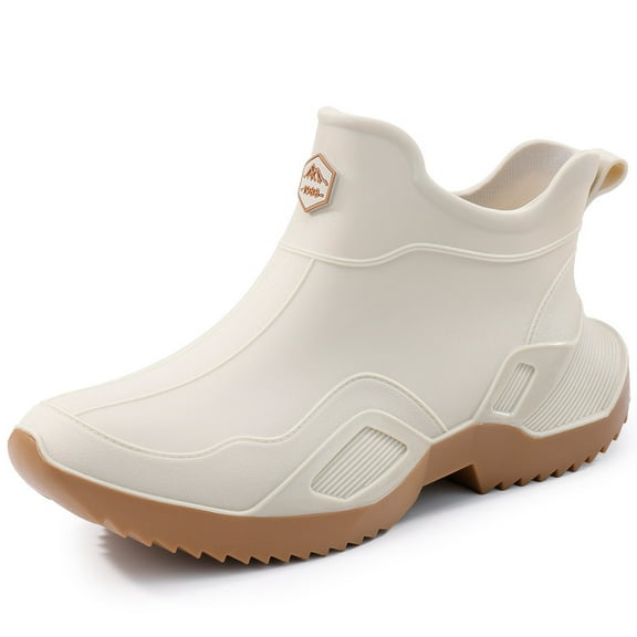 LAoutun Short rain boots women waterproof boots ankle Camping boots garden Boating white brown