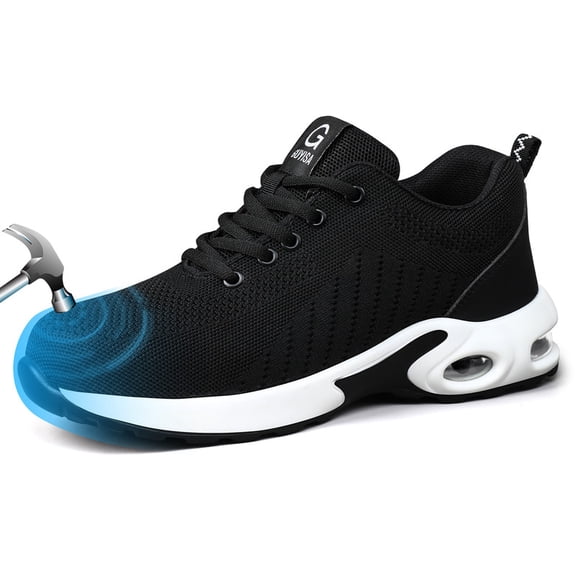 LAoutun Steel Toe Shoes for Men Black Work Shoes Safety Shoes Steel Toe Sneakers