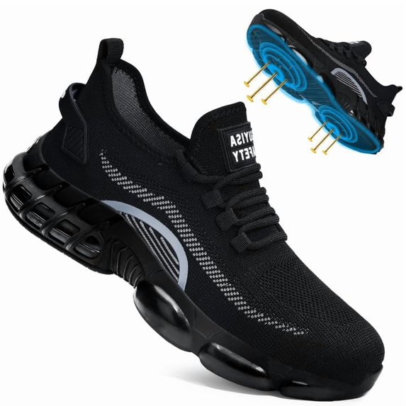 LAoutun Steel Toe Shoes for Men Women Breathable Work Shoes Air Cushion Construction Industrial Shoe
