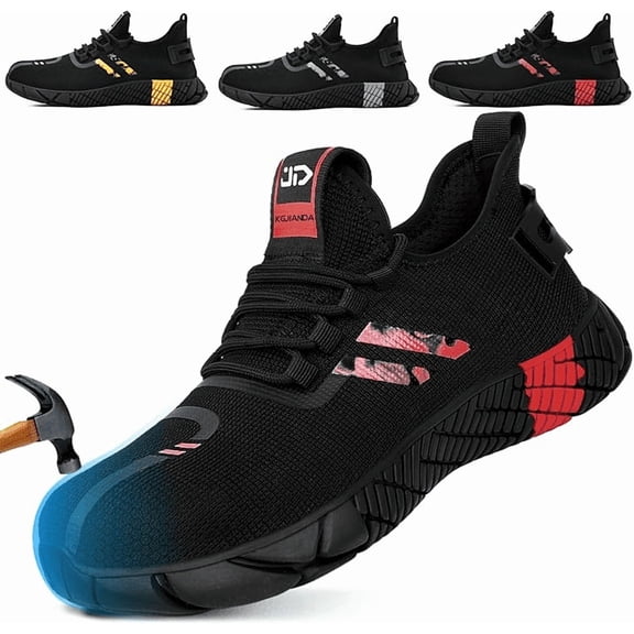 LAoutun Steel Toe Shoes for Men Work Safety Shoes Comfort Sneakers Steel Toe Tennis Sneakers Red