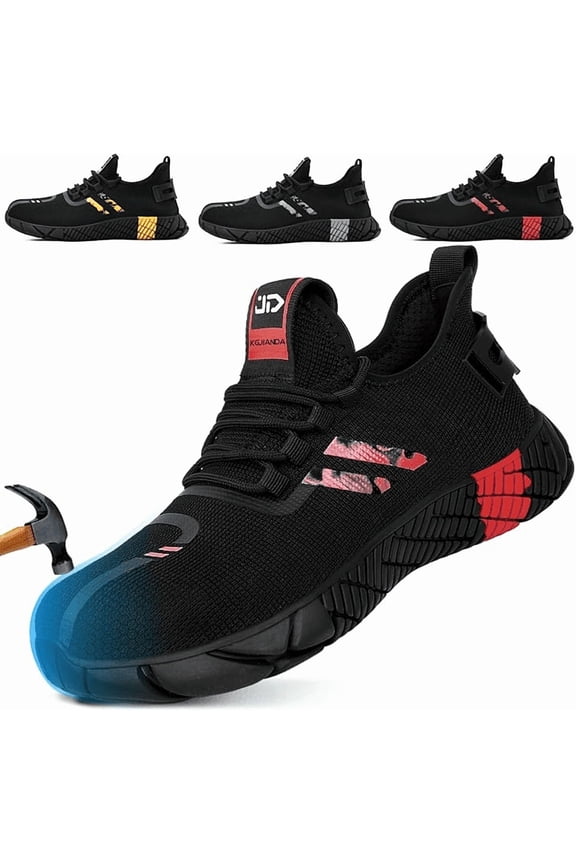 Steel Toe Shoes for Men Work Safety Shoes Comfort Sneakers Steel Toe Tennis Sneakers Red