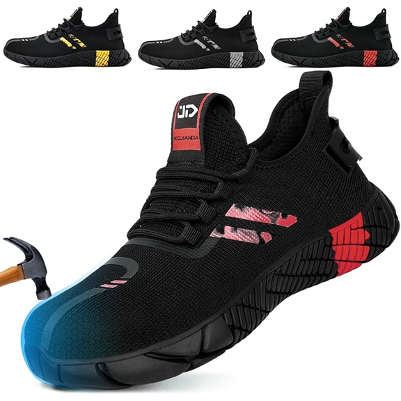 LAoutun Steel Toe Shoes for Men Work Safety Shoes Comfort Sneakers Steel Toe Tennis Sneakers Red