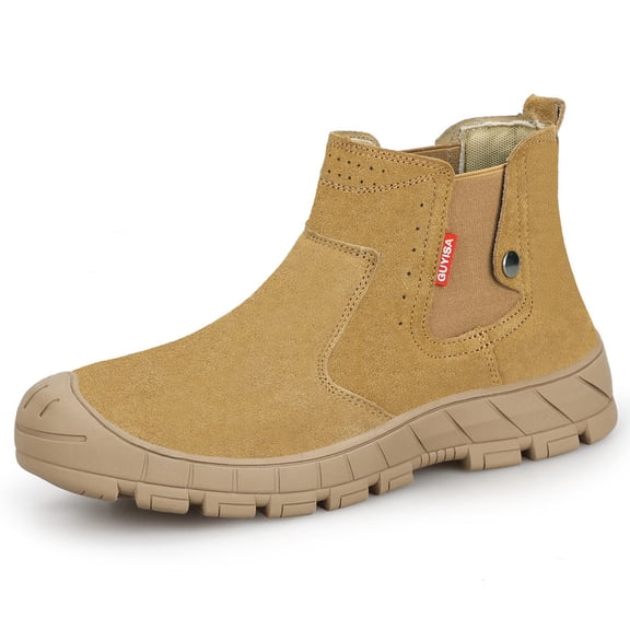 LAoutun Welding Work Boots for Men High top Steel Toe Boots Slip on Construction Shoes