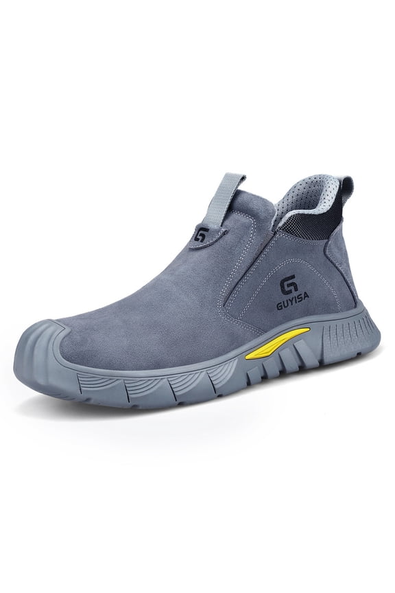 Welding Work Boots for Men Slip on Steel Toe Boots Construction Footwear Grey
