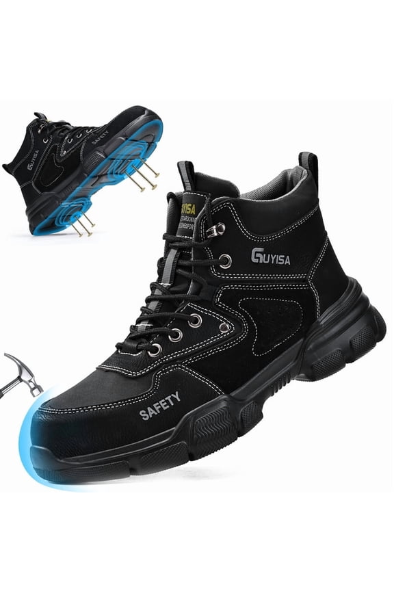 Work Boots for Men Lightweight Steel Toe Shoes Comfortable Construction Work Shoes Black