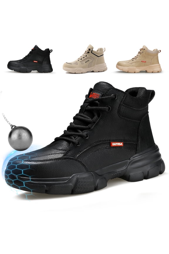Work Boots for Men Lightweight Steel Toe Shoes Comfortable Construction Work Shoes Black