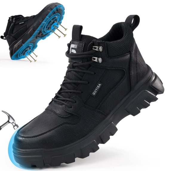 LAoutun Work Boots for Men Lightweight Steel Toe Shoes Comfortable Construction Work Shoes Black