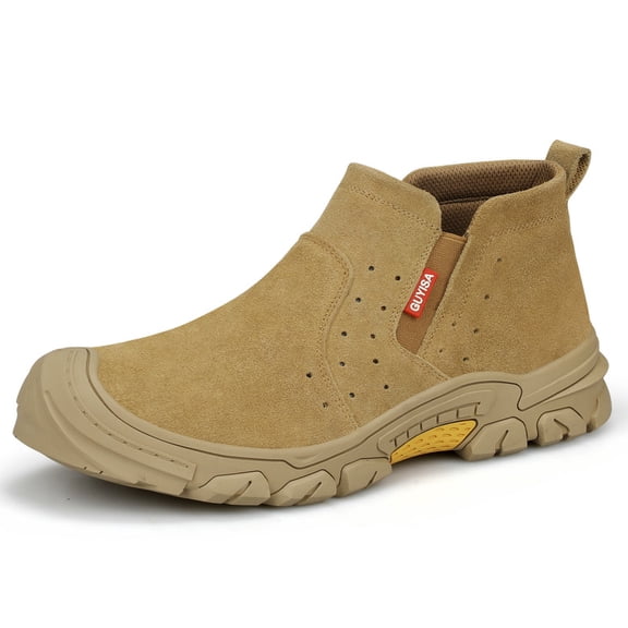 LAoutun Work Boots for Men Slip on Welding Steel Toe Boots Indestructible Brown