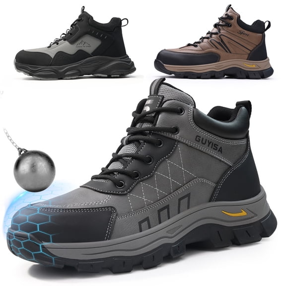 LAoutun Work Boots for Men Steel Toe Boots Wear-resistant Indestructible Construction Boots