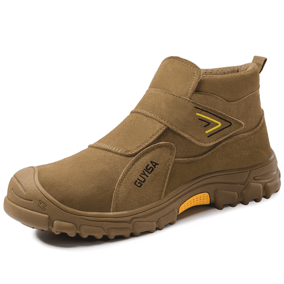LAoutun Work Boots for Men Welding Steel Toe Boots Indestructible Construction Footwear Brown