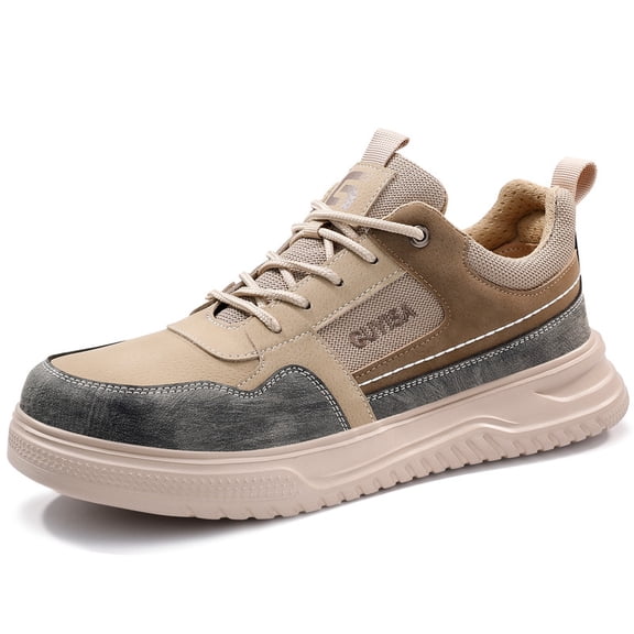 LAoutun Work Shoes for Men Steel Toe Shoes for Men Cushioning Steel Toe Construction Footwear Brown