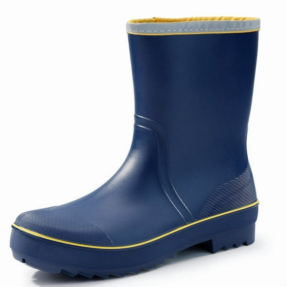 LAoutun mens rain boots waterproof boots mid-calf garden shoes Fishing Boots yellow blue