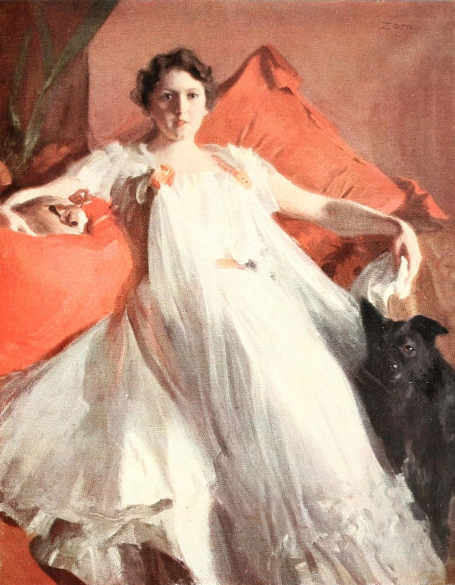 LArt et les Artistes 10 1909 Portrait of Mrs Ashley & Dogs Canvas Art - Anders Zorn (18 x 24)