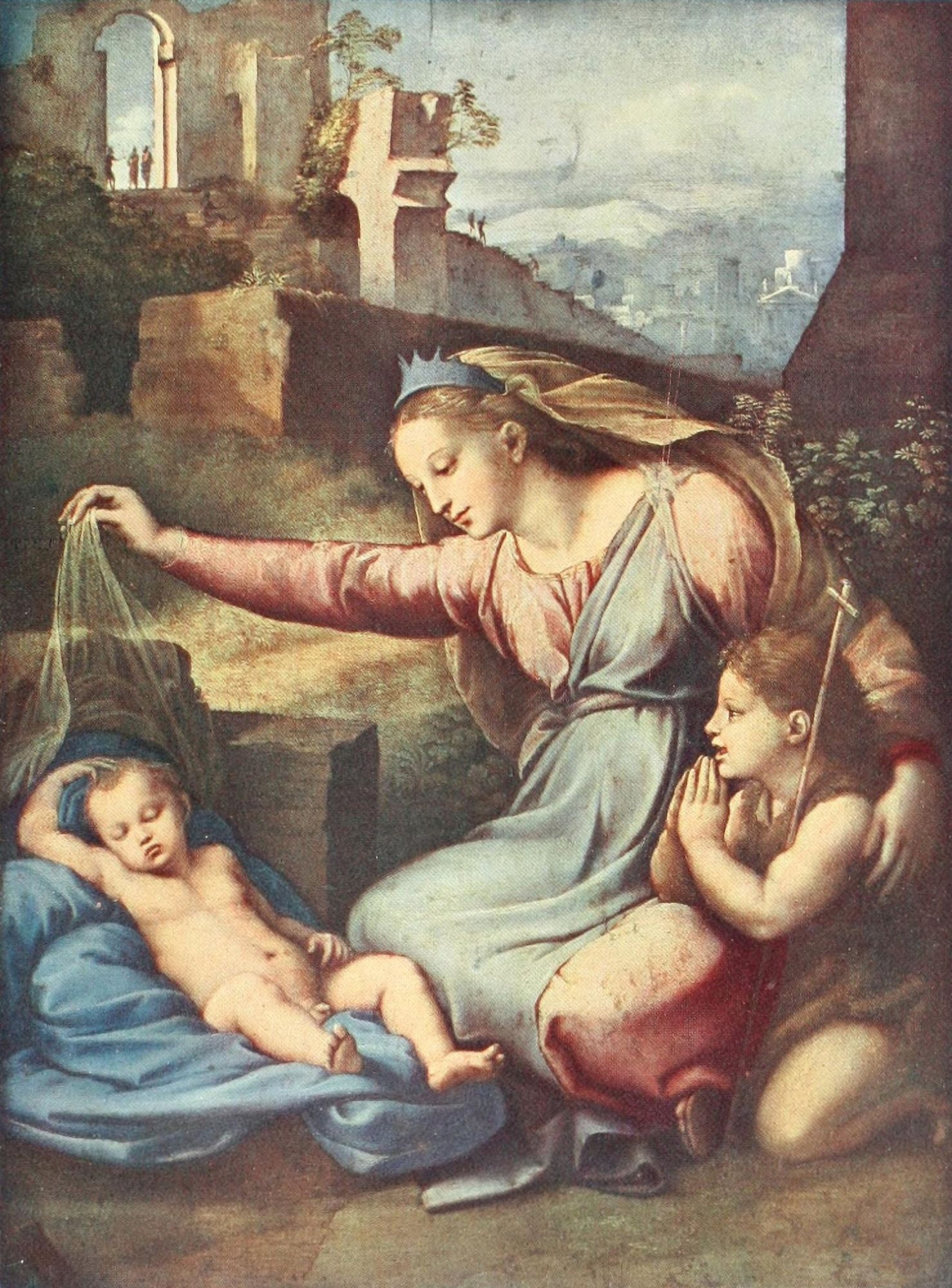 LArt et les Artistes 1911 Virgin with a blue crown Canvas Art - Raphael (24 x 36)
