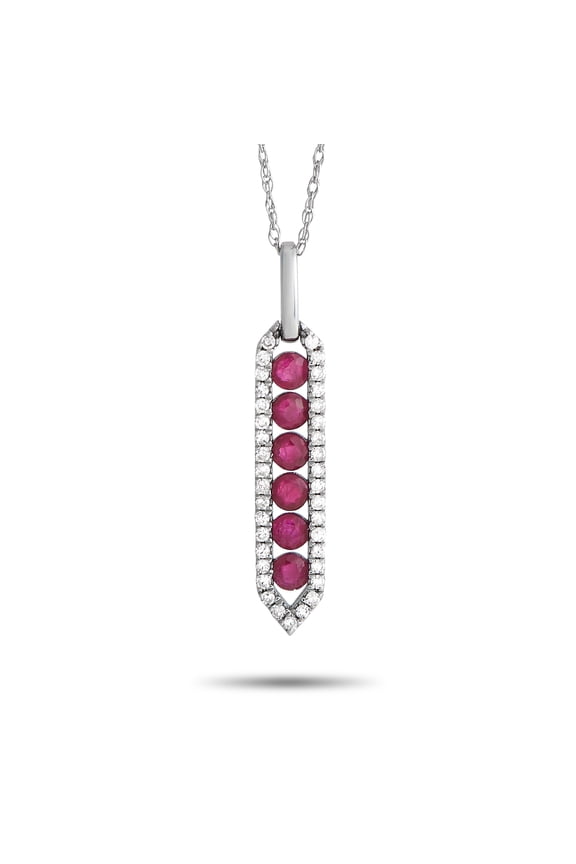 LB Exclusive 14K White Gold 0.16ct Diamond and Ruby Pendant Necklace PD4-15752WRU