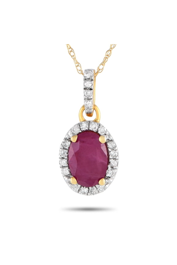 LB Exclusive 14K Yellow Gold 0.10ct Diamond and Ruby Pendant Necklace PD4-16075YRU