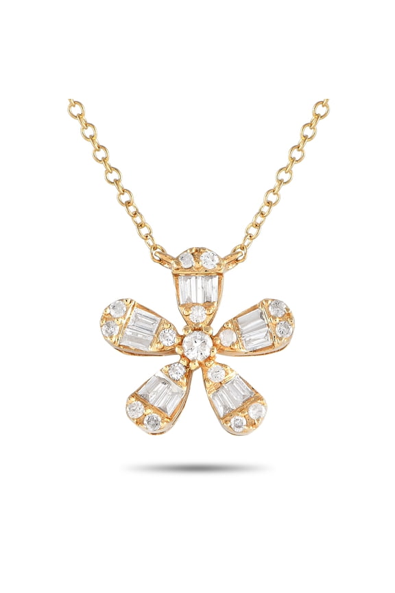 LB Exclusive 14K Yellow Gold 0.23ct Diamond Flower Necklace PN14995