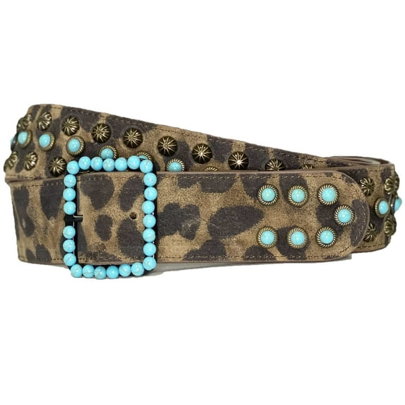 LB Ladies Small Leopard With Turquoise Studs Belt BE-21-S-LEOPARD