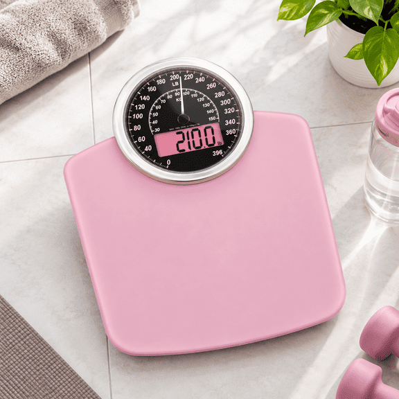 LB Pink Hybrid Bathroom Body Weight Scale with Analog and Digital Display