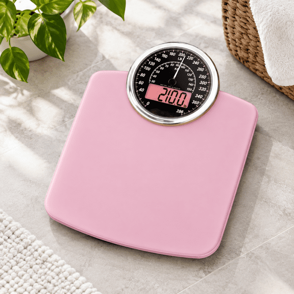 LB Pink Hybrid Bathroom Body Weight Scale with Analog and Digital Display