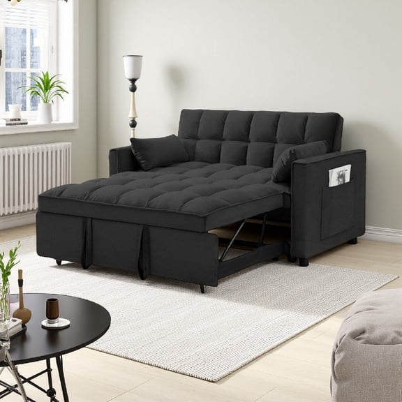 Vinform 54" 3 in 1 Convertible Sleeper Sofa Bed, Pull Out Loveseat Couch with Storage Pocket, Black